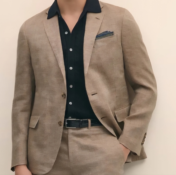 Brooks Brothers Mens 346 Blazer Sportcoat Wool Silk Linen Wedding Tan 44L